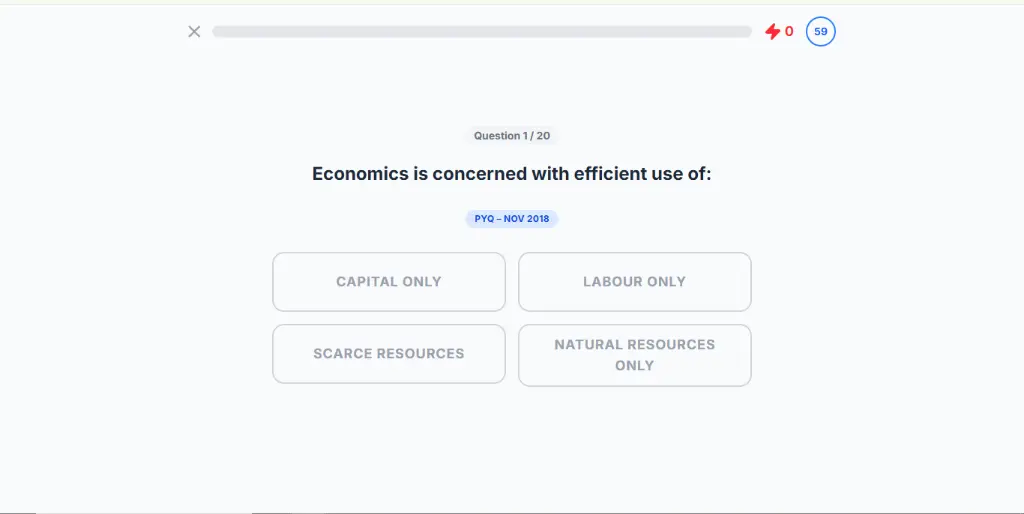 Cadada Interactive CA Foundation Economics Quiz Interface